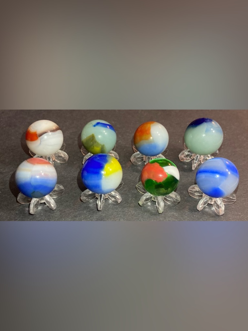 (8)pcs Vintage Akro Agate Marble King Vitro Multi-Color Swirls Patch Ribbons